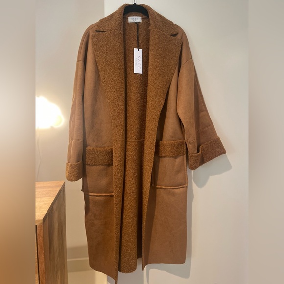 NWT, Sage the Label, Women’s Sherpa-Lined Faux Suede Coat - Camel (Size XS) - Picture 1 of 4